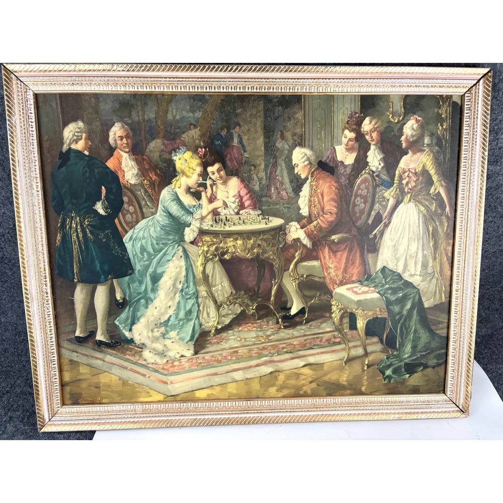 Carlo Ferranti A Chess Problem Framed Art Print Rococo‎ Court Scene 28x22